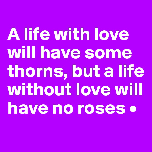 
A life with love will have some thorns, but a life without love will have no roses •
