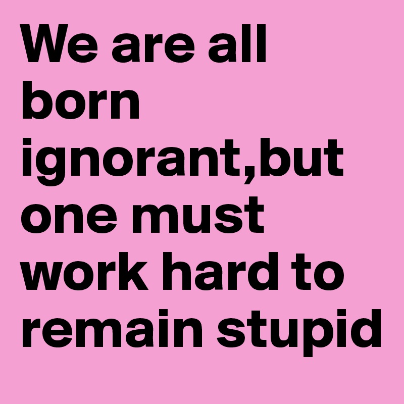 We are all born ignorant,but one must work hard to remain stupid
