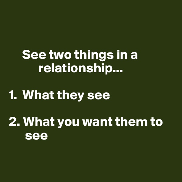 


     See two things in a   
           relationship...

1.  What they see 

2. What you want them to  
      see

