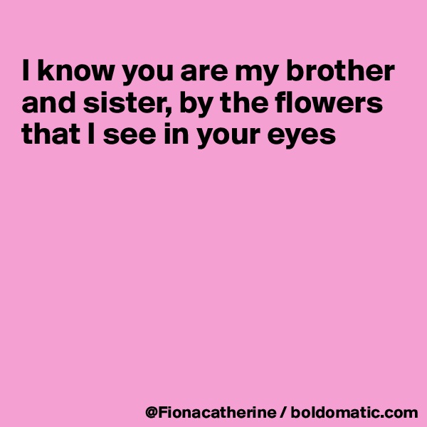 
I know you are my brother and sister, by the flowers
that I see in your eyes







