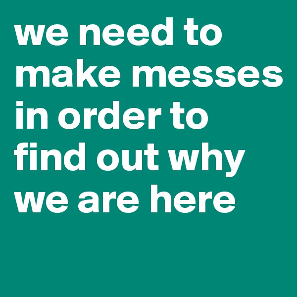 we need to make messes in order to find out why we are here
