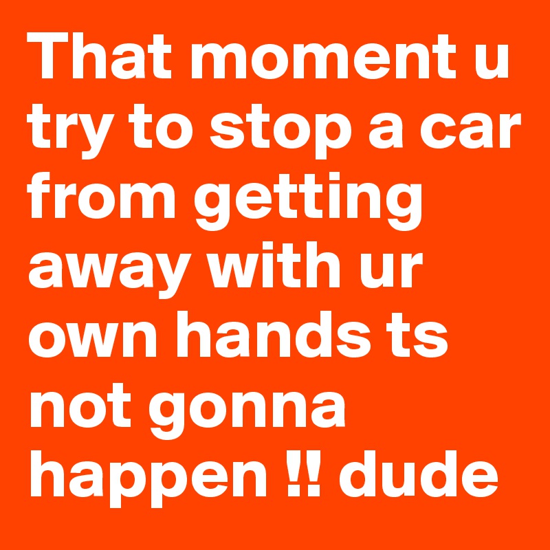 That moment u try to stop a car from getting away with ur own hands ts not gonna happen !! dude
