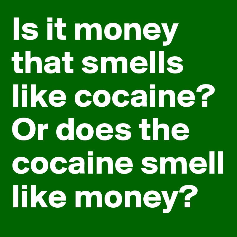 Is it money that smells like cocaine? Or does the cocaine smell like money?