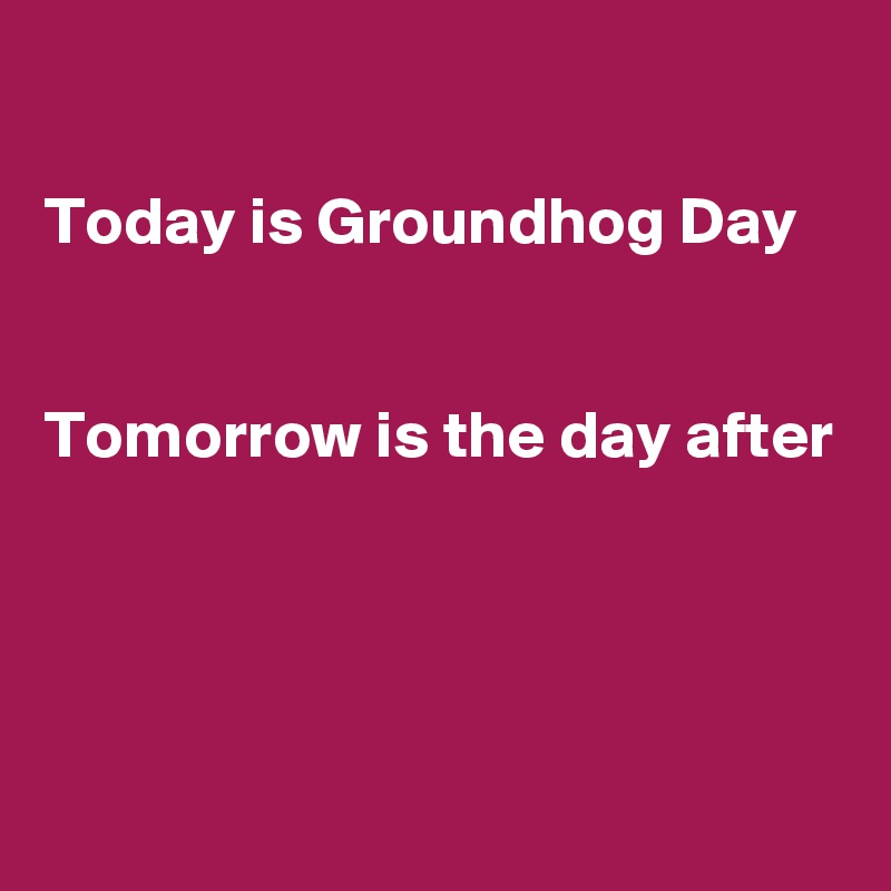 

Today is Groundhog Day


Tomorrow is the day after




