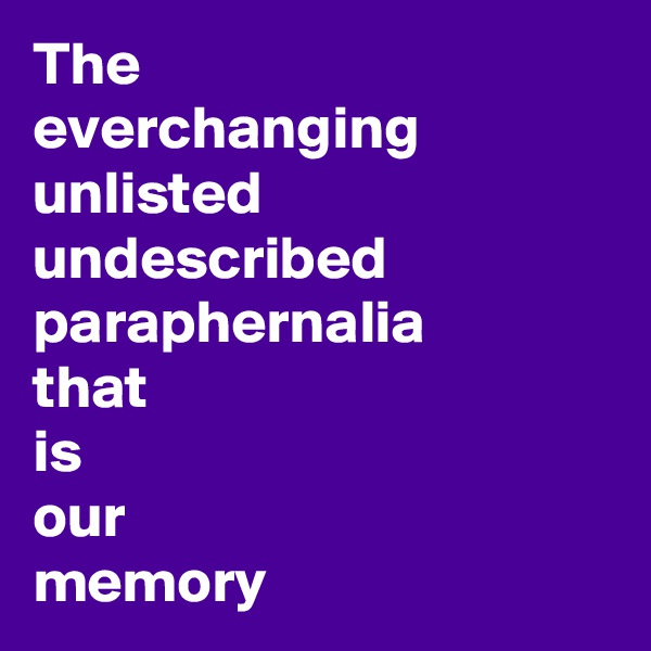 The
everchanging
unlisted
undescribed
paraphernalia
that 
is
our
memory 