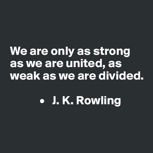 


 We are only as strong 
 as we are united, as 
 weak as we are divided.

             •   J. K. Rowling


