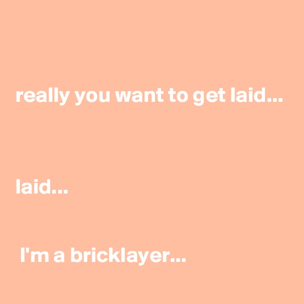 


really you want to get laid...



laid...


 I'm a bricklayer...