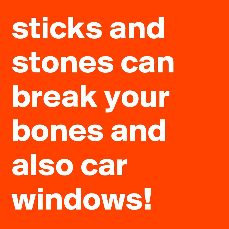 sticks and stones can break your bones and also car windows!