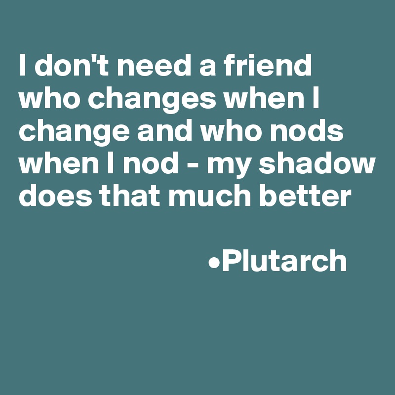 
I don't need a friend who changes when I change and who nods when I nod - my shadow does that much better

                             •Plutarch

