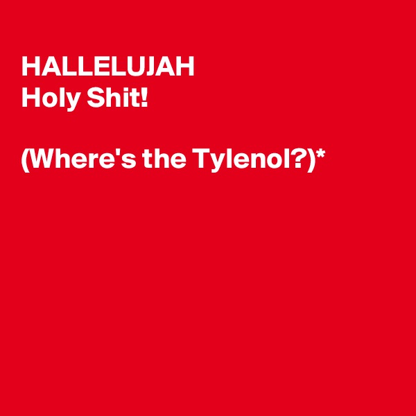 
HALLELUJAH 
Holy Shit!

(Where's the Tylenol?)*






