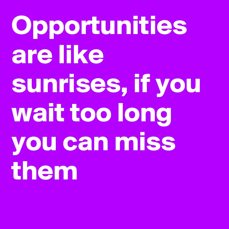 Opportunities are like sunrises, if you wait too long you can miss them
