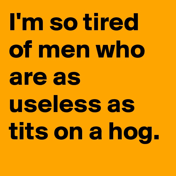 I'm so tired of men who are as useless as tits on a hog.