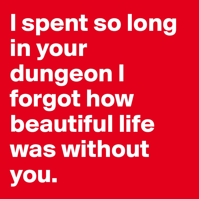 I spent so long in your dungeon I forgot how beautiful life was without you. 