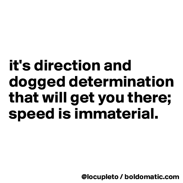 


it's direction and dogged determination that will get you there; speed is immaterial. 


