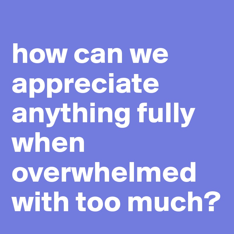 
how can we appreciate anything fully when overwhelmed with too much?