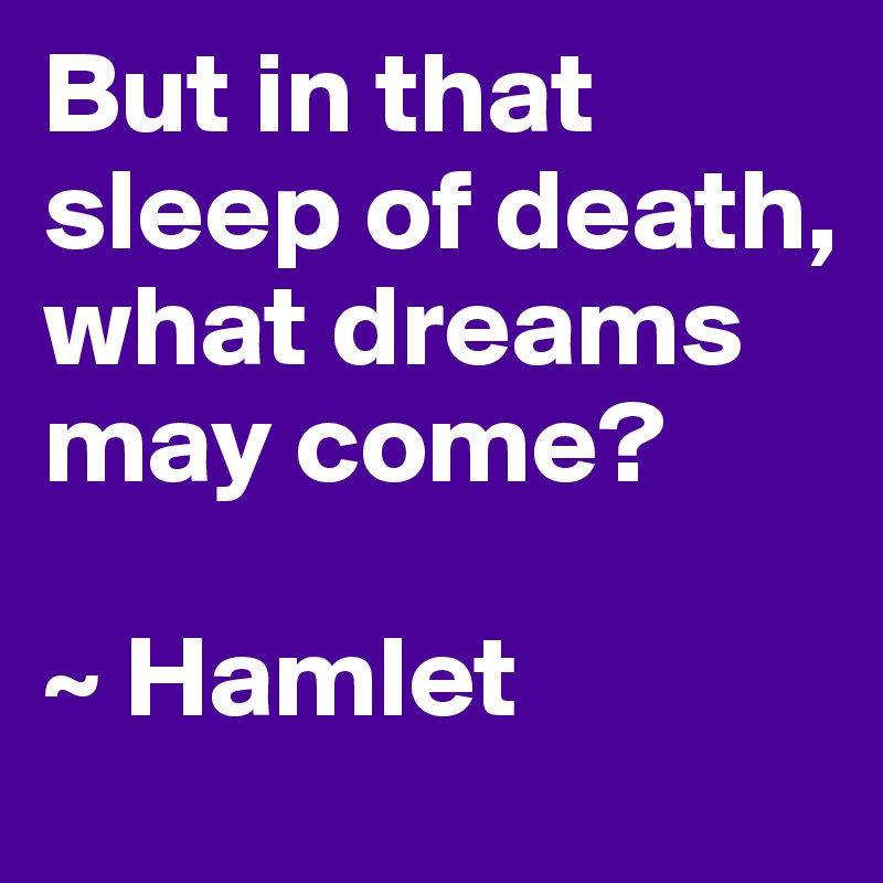 But in that sleep of death, what dreams may come?

~ Hamlet