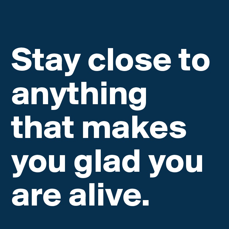 
Stay close to anything that makes you glad you are alive.