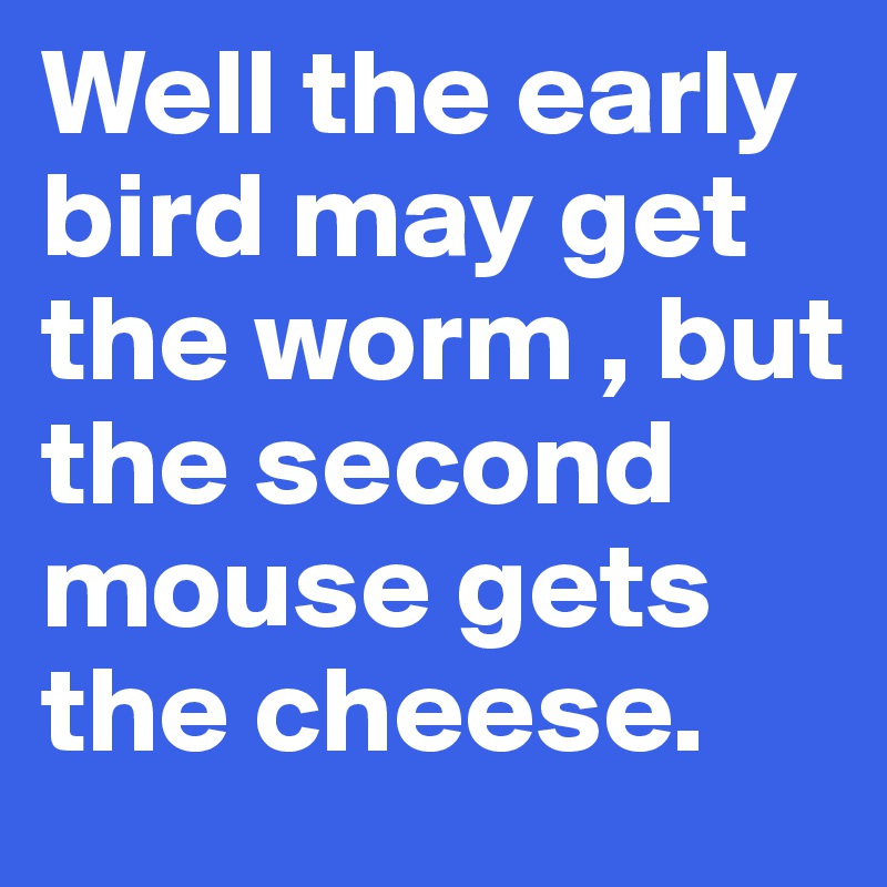 Well the early bird may get the worm , but the second mouse gets the cheese.