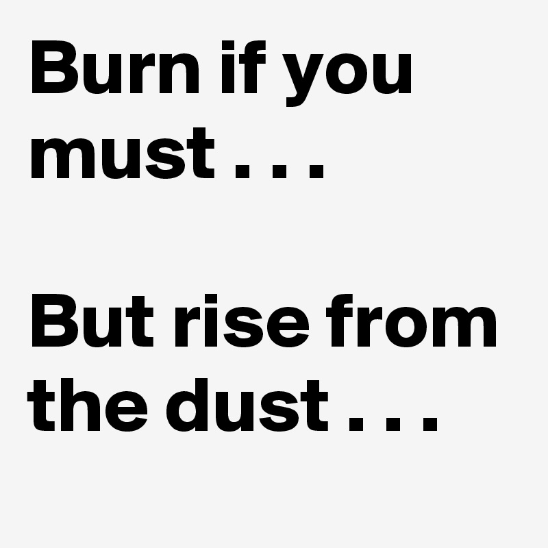 Burn if you must . . .

But rise from the dust . . .