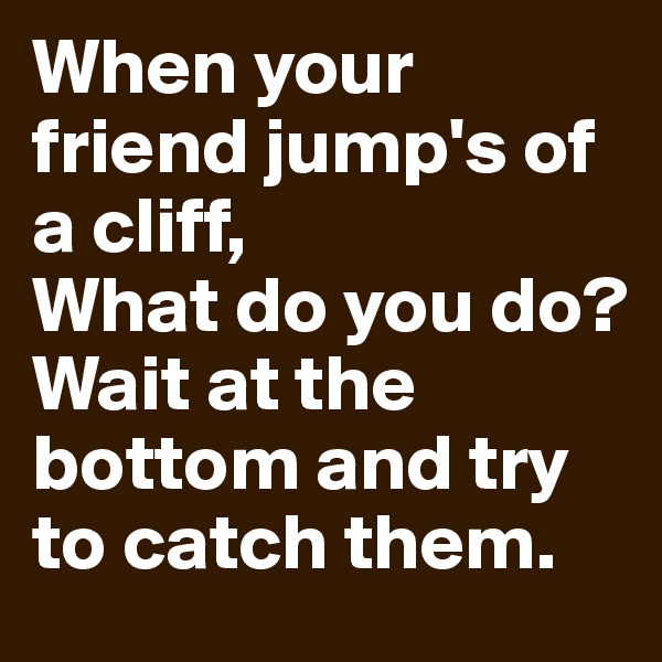 When your friend jump's of a cliff,
What do you do?
Wait at the bottom and try to catch them.