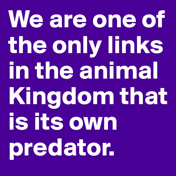 We are one of the only links in the animal Kingdom that is its own predator.