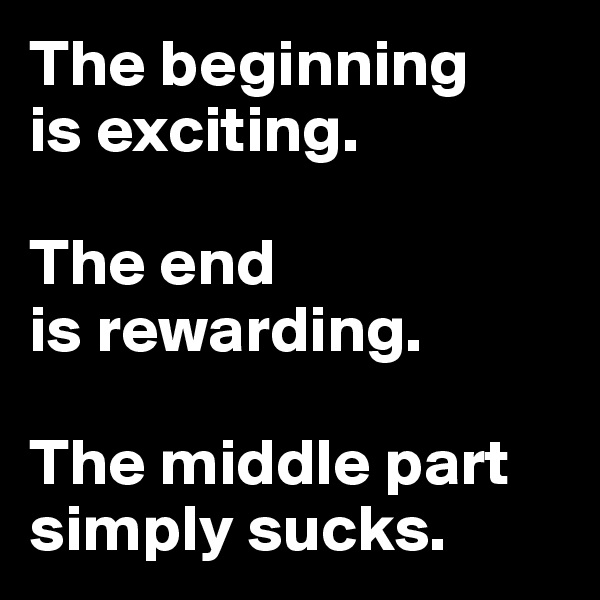 The beginning
is exciting.

The end
is rewarding.

The middle part simply sucks.