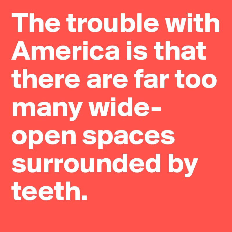 The trouble with America is that there are far too many wide-open spaces surrounded by teeth.