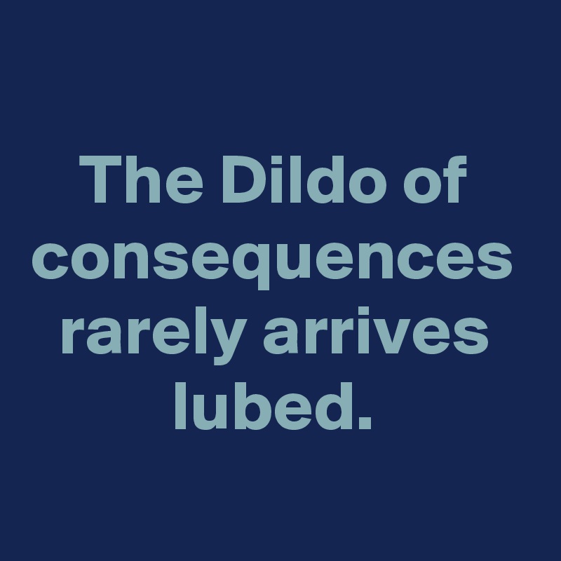 The Dildo of consequences rarely arrives lubed.