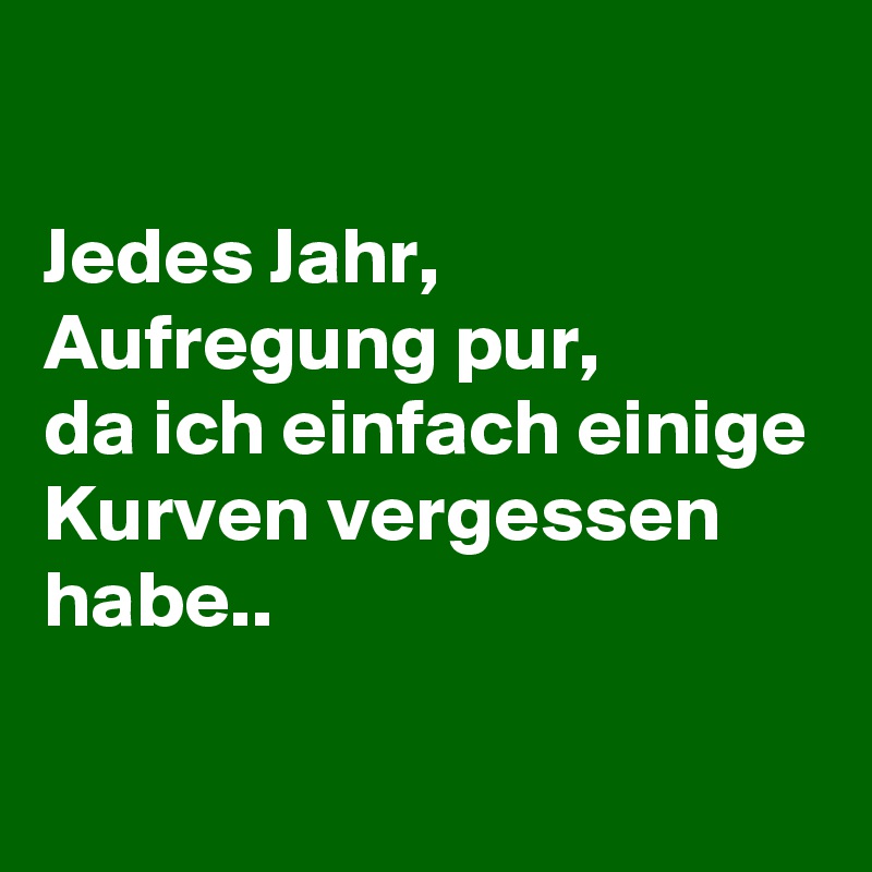 

Jedes Jahr,
Aufregung pur,
da ich einfach einige Kurven vergessen habe..

