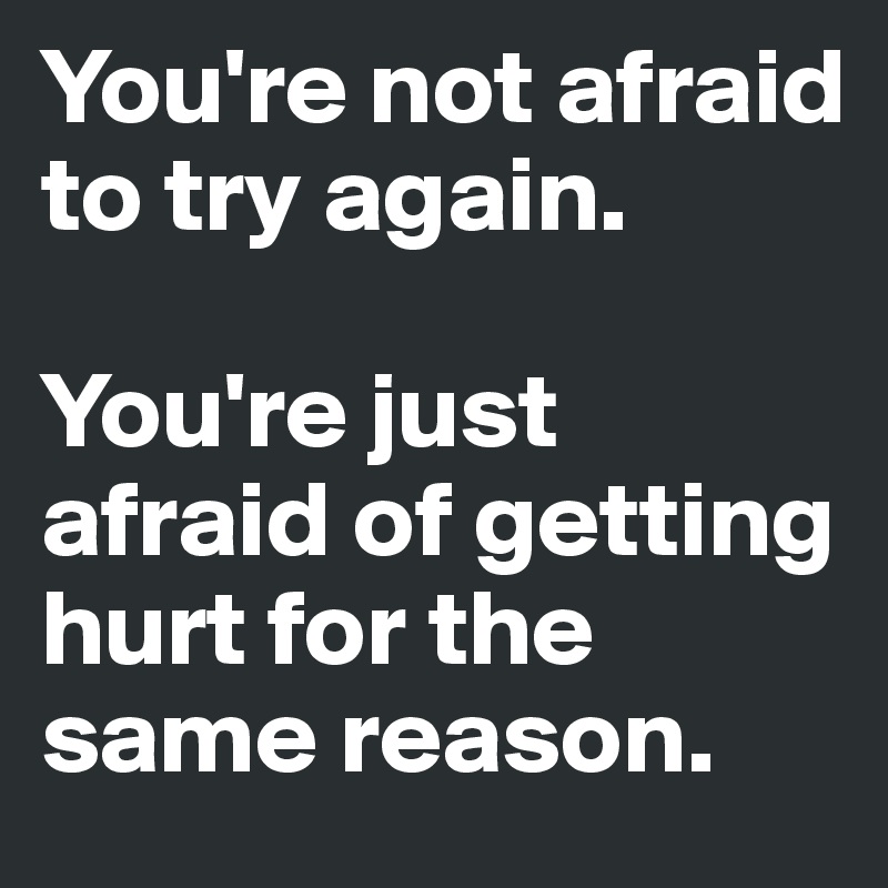 You're not afraid to try again.

You're just afraid of getting hurt for the same reason.