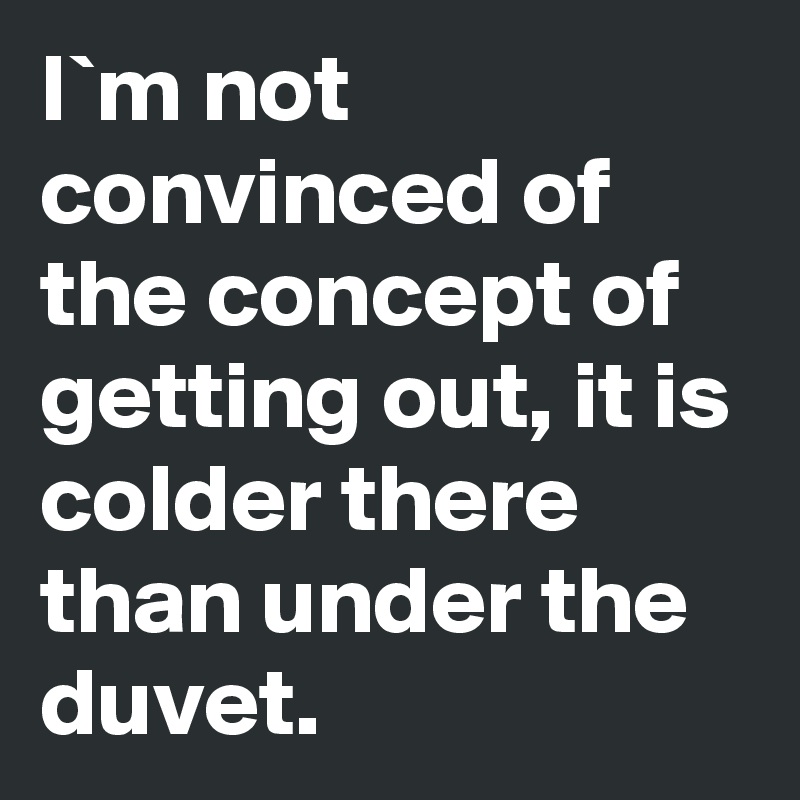 I`m not convinced of the concept of getting out, it is colder there than under the duvet.