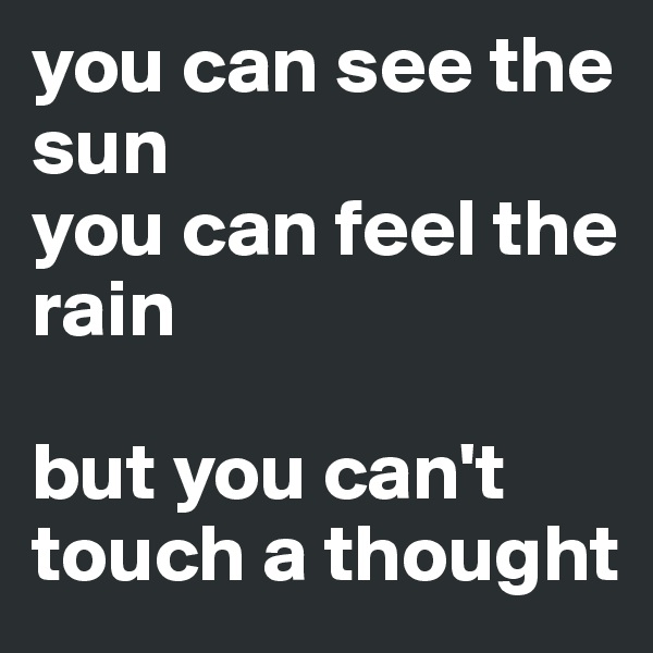 you can see the sun
you can feel the rain

but you can't touch a thought