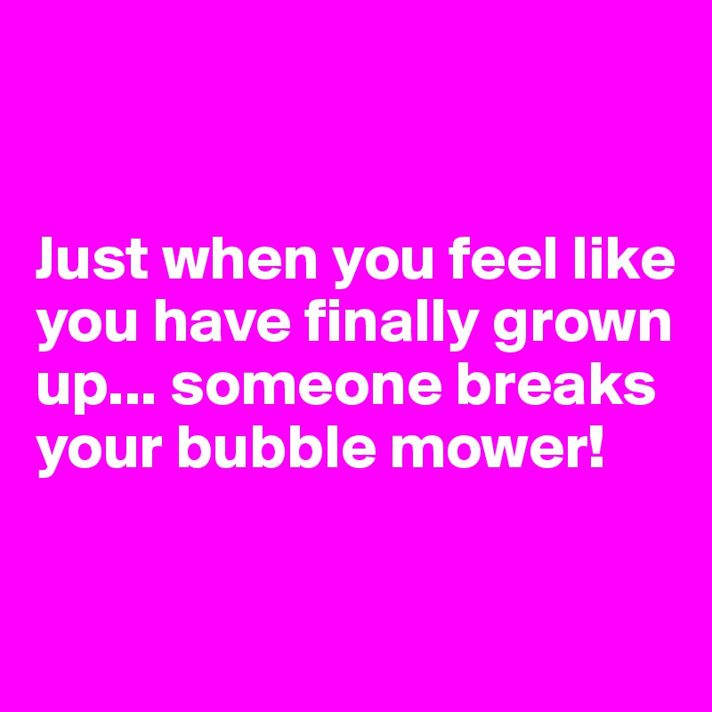 


Just when you feel like you have finally grown up... someone breaks your bubble mower! 

