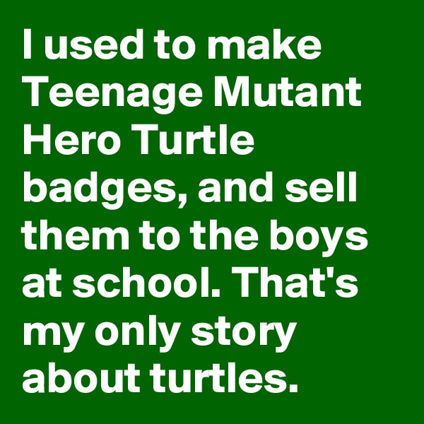 I used to make Teenage Mutant Hero Turtle badges, and sell them to the boys at school. That's my only story about turtles. 