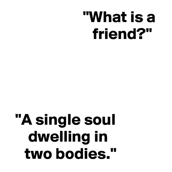                        "What is a                            friend?"




  "A single soul                    dwelling in                      two bodies."