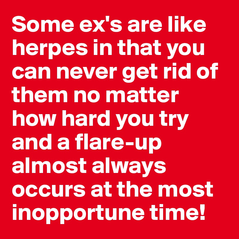 Some ex's are like herpes in that you can never get rid of them no matter how hard you try and a flare-up almost always occurs at the most inopportune time!