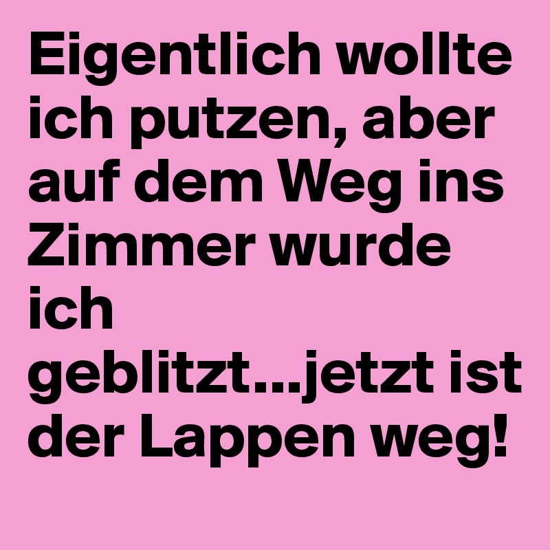 Eigentlich wollte ich putzen, aber auf dem Weg ins Zimmer wurde ich geblitzt...jetzt ist der Lappen weg!