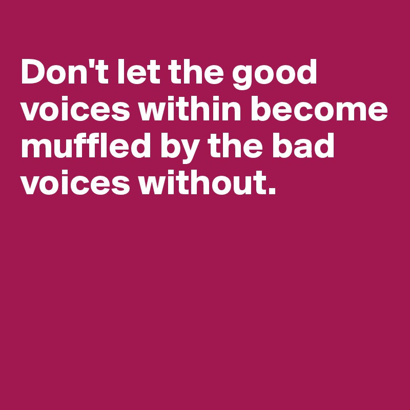 
Don't let the good voices within become muffled by the bad voices without. 



