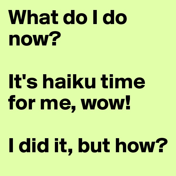 What do I do now?

It's haiku time for me, wow!

I did it, but how?