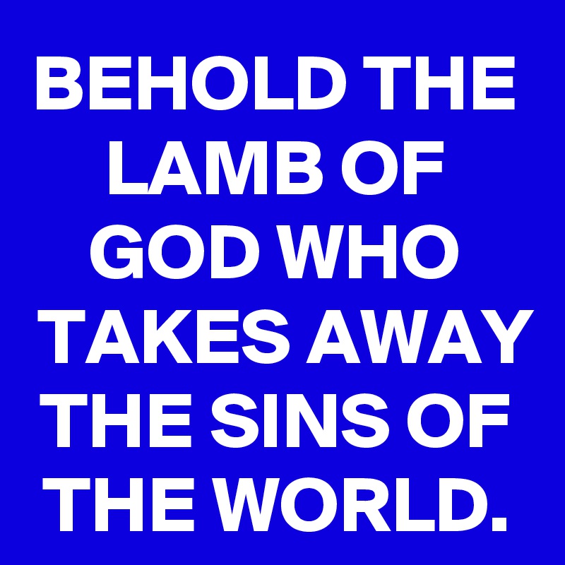 BEHOLD THE LAMB OF GOD WHO TAKES AWAY THE SINS OF THE WORLD.