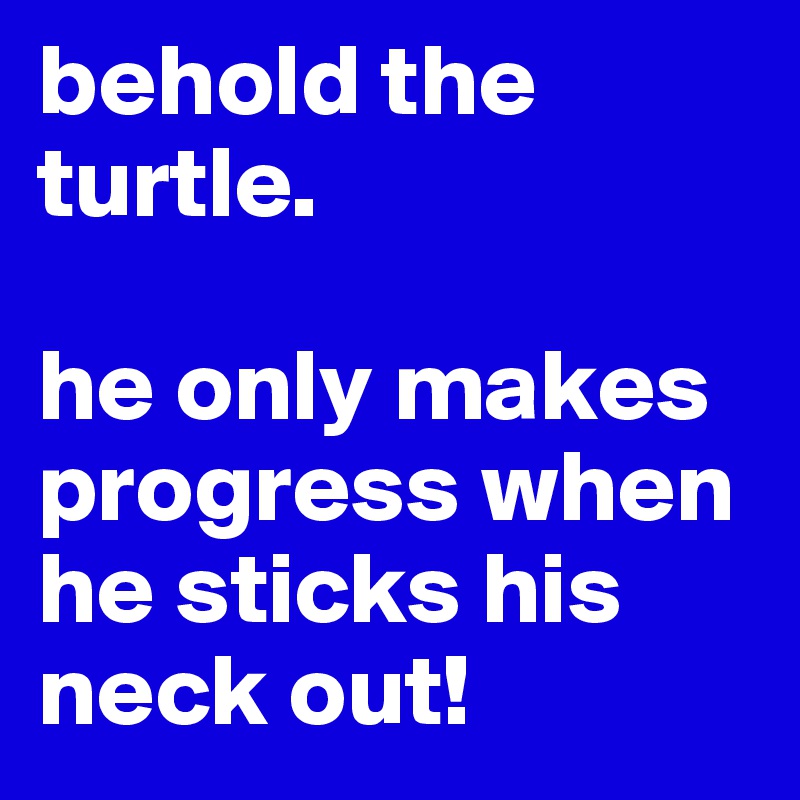 behold the turtle.

he only makes progress when he sticks his neck out!