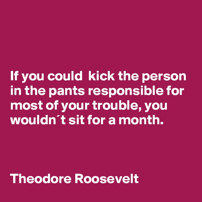 



If you could  kick the person in the pants responsible for most of your trouble, you wouldn´t sit for a month.



Theodore Roosevelt 