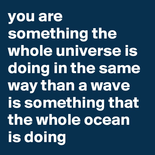 you are something the whole universe is doing in the same way than a wave is something that the whole ocean is doing