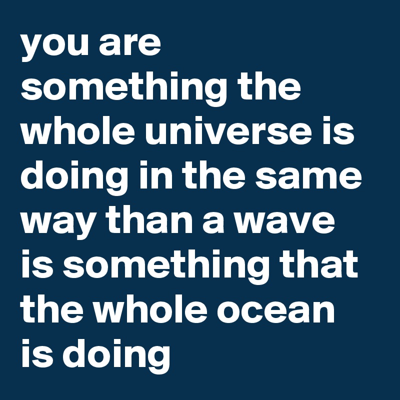 you are something the whole universe is doing in the same way than a wave is something that the whole ocean is doing