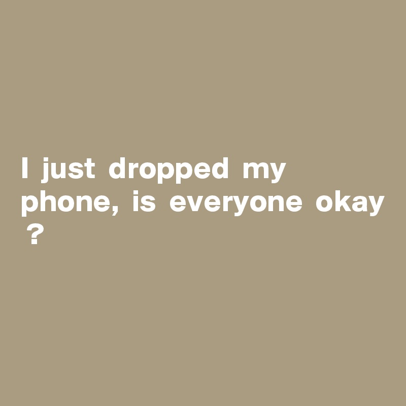 



I  just  dropped  my  phone,  is  everyone  okay  ?




