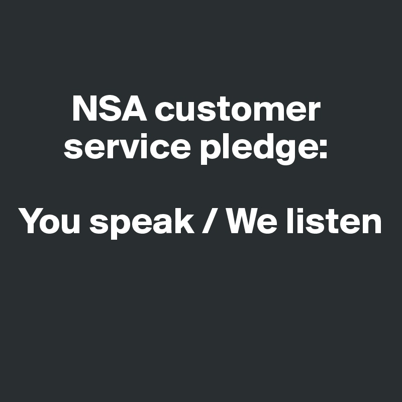 
   
       NSA customer    
      service pledge: 

You speak / We listen



