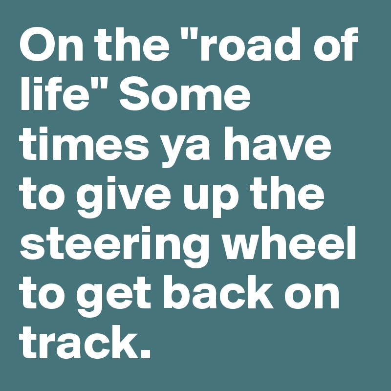 On the "road of life" Some times ya have to give up the steering wheel to get back on track. 