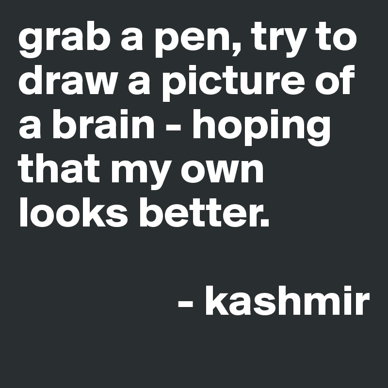 grab a pen, try to draw a picture of a brain - hoping that my own looks better.

                  - kashmir