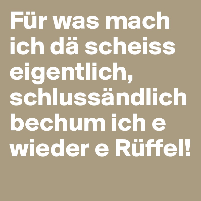 Für was mach ich dä scheiss eigentlich, schlussändlich bechum ich e wieder e Rüffel!