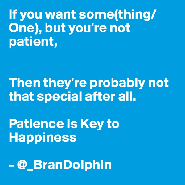 If you want some(thing/One), but you're not patient,


Then they're probably not that special after all.

Patience is Key to Happiness 

- @_BranDolphin